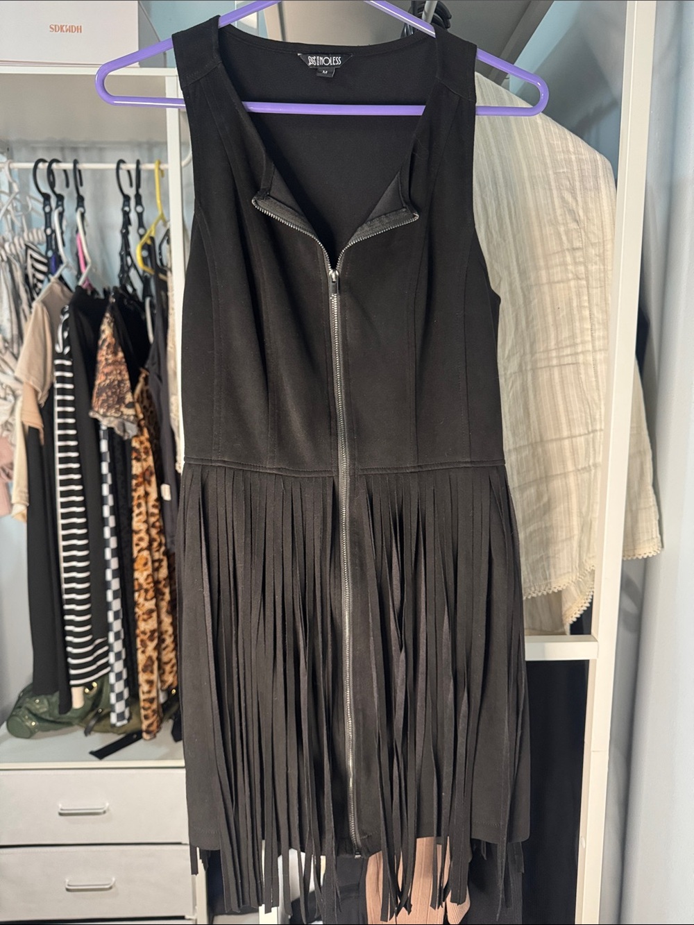 Black Fringe Zip-Front Dress